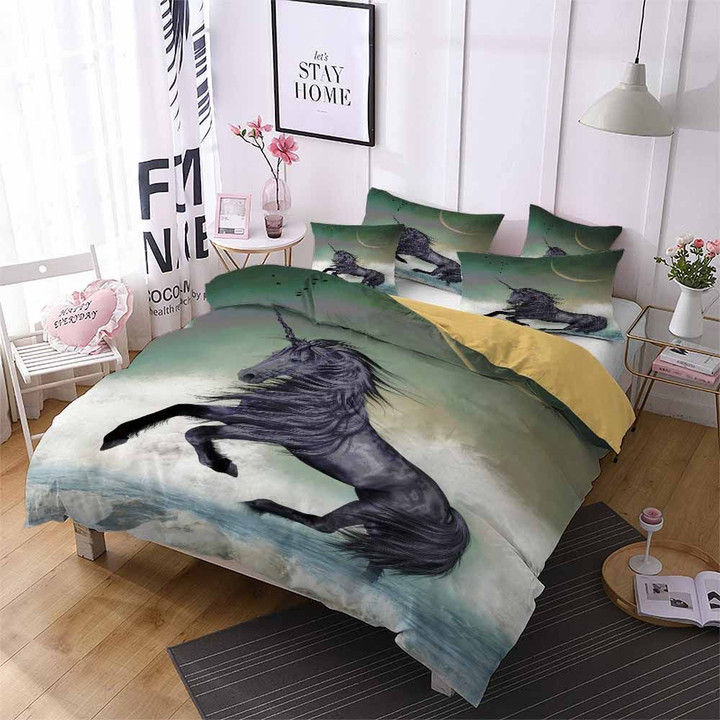 Black Horse Unicorn Running Printed Bedding Set Bedroom Decor