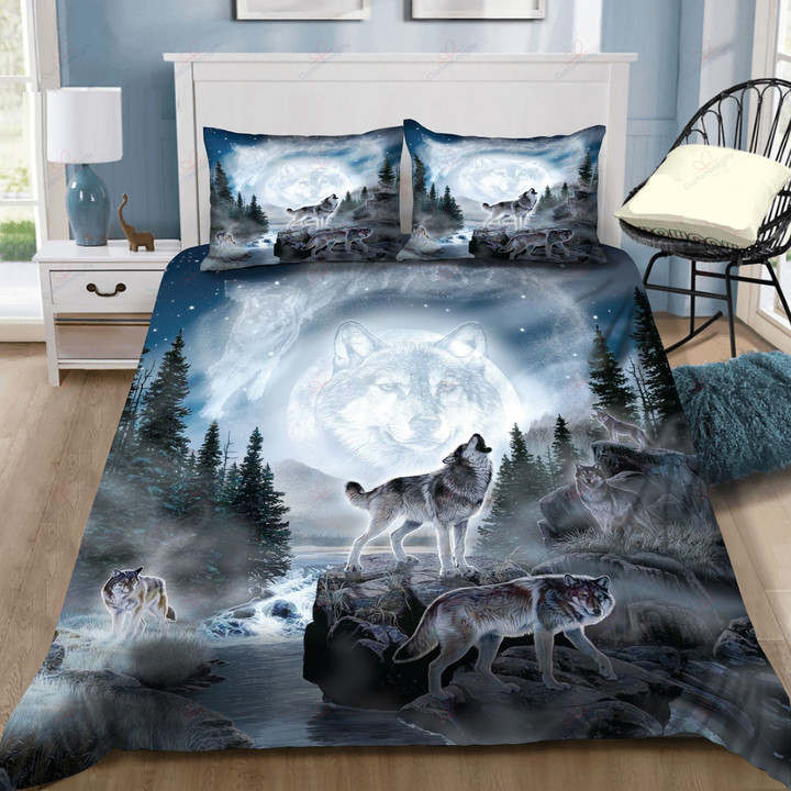 Howling Wolf Moon Printed Bedding Set Bedroom Decor