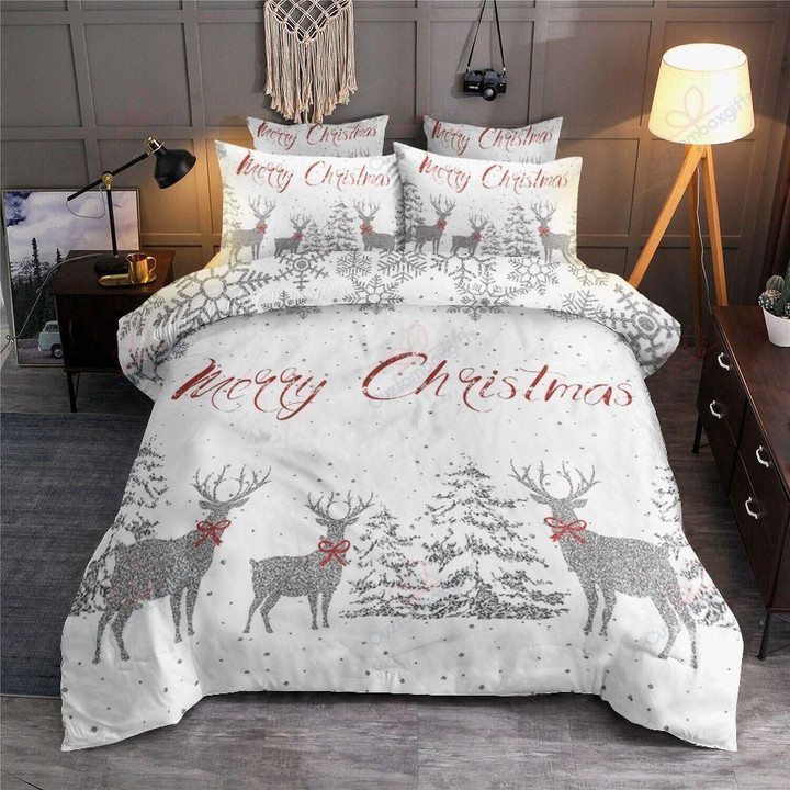 Merry Christmas Deer Snow Winter Bedding Set Bedroom Decor