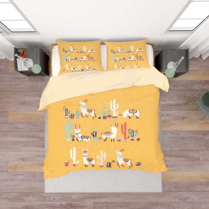 3D Yellow Potted Plants Alpaca Cactus Bedding Set Bedroom Decor