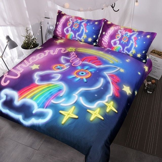 Unicorn Neon Light Special Glowing Bedding Set Hhc170637