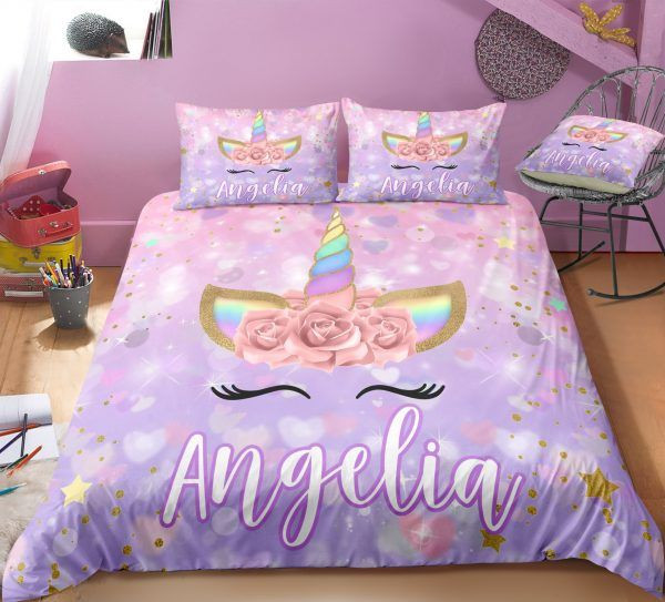 Personalized Cute Purple Unicorn Lash Bedding Set Hhc17065