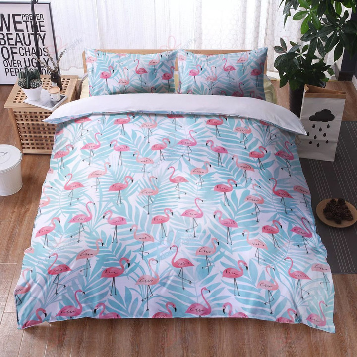 Flamingo Pattern Leave Printed Bedding Set Bedroom Decor
