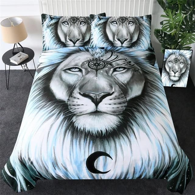 3D Moon Lion Portrait Pattern Bedding Set Double Full Queen Extra Large Pillowcase Quilt Cover