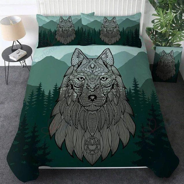 Colorful Wolf Green Forest Art Bedding Set Bedroom Decor