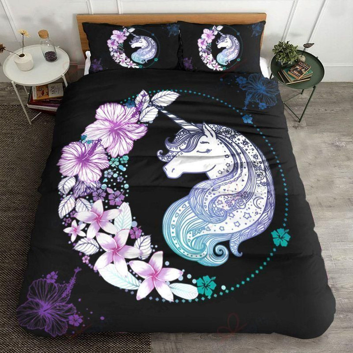 Hawaii Colorful Flower Unicorn Printed Bedding Set Bedroom Decor