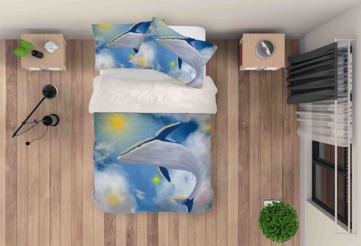 3D Blue Whale And Sun Bedding Set Bedroom Decor