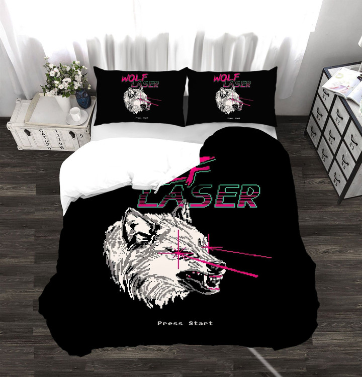 3D Black Wolf Laser Bedding Set Bedroom Decor