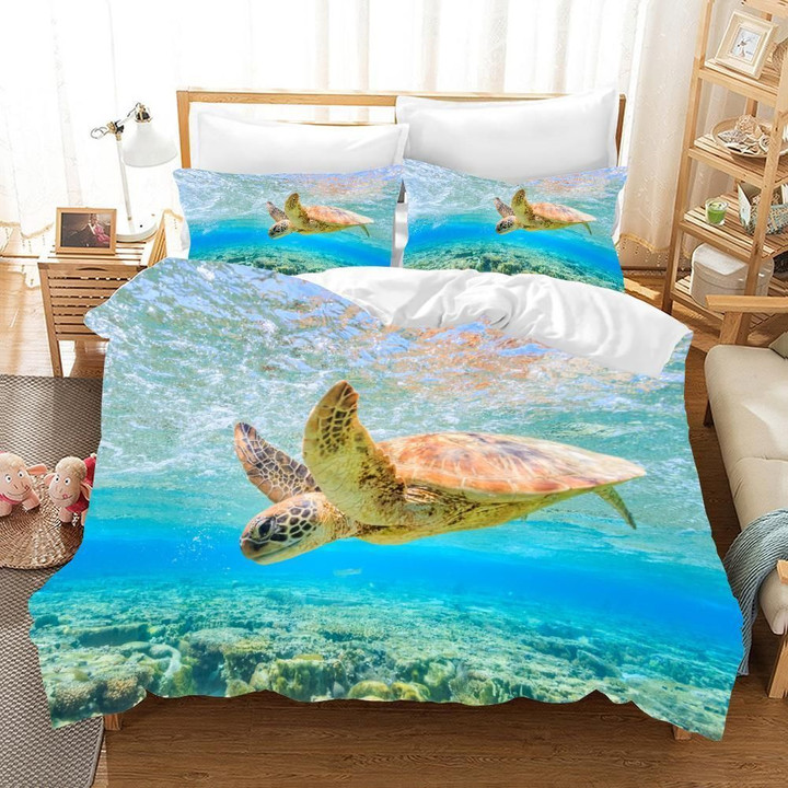 3D Blue Sea Turtle Bedding Set Bedroom Decor