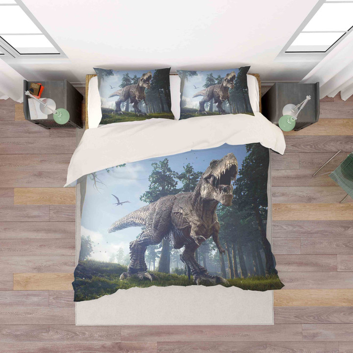 3D Color Dinosaurs In Forest Bedding Set Bedroom Decor