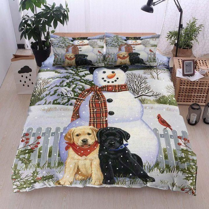 Snowman With Dog Bedding Set Bedroom Decor