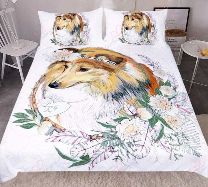 Dog With Floral Circle Printed Bedding Set Bedroom Decor