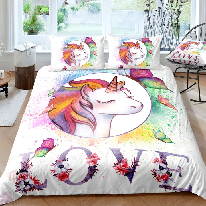 3D Love Unicorn Painting Art Cotton Bed Sheets Spread Comforter Duvet Cover Bedding Sets
