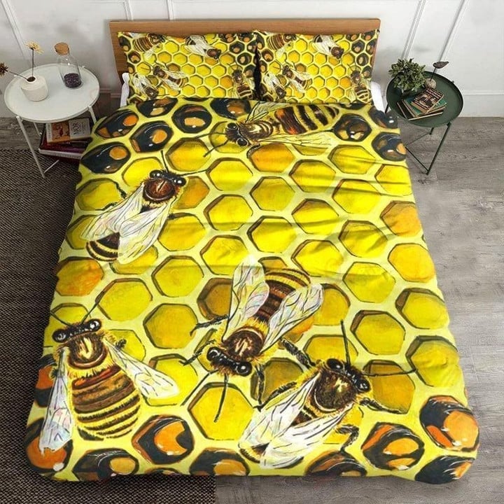Yellow Bee Honey Printed Bedding Set Bedroom Decor