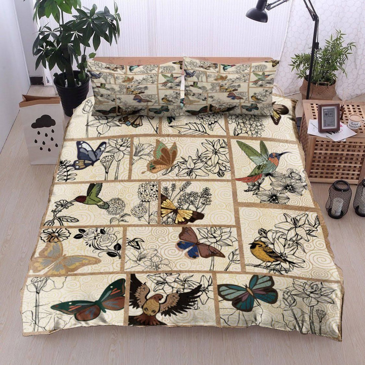 Butterfly And Bird Cotton Bed Sheets Spread Comforter Duvet Cover Bedding Sets