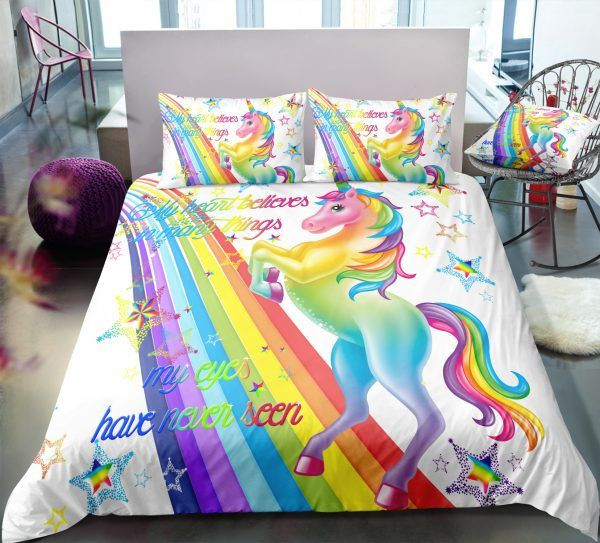Sparkling Rainbow Unicorn Bedding Set Hhc170648