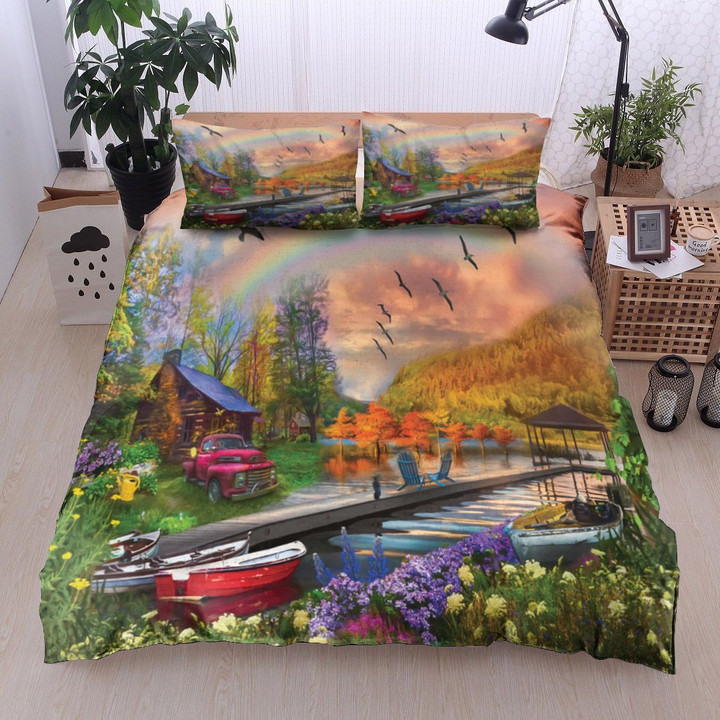 Village Boat Car Bird And River Bedding Set All Over Prints
