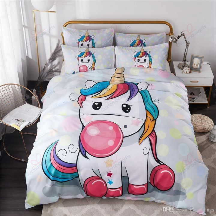 Lovely Unicorn Blowing Gum Bedding Set Bedroom Decor