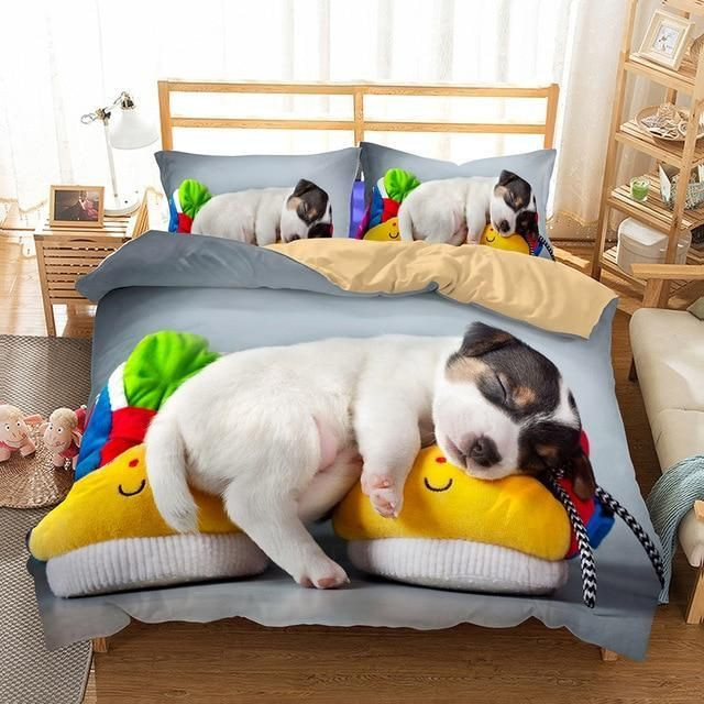 Dog Sleeping 3D Printed Bedding Set Soft Lightweight Microfiber Comforter