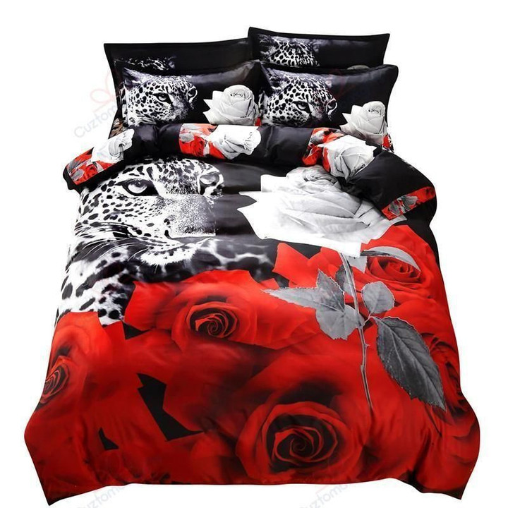 Leopard Red Rose Bedding Set Bedroom Decor