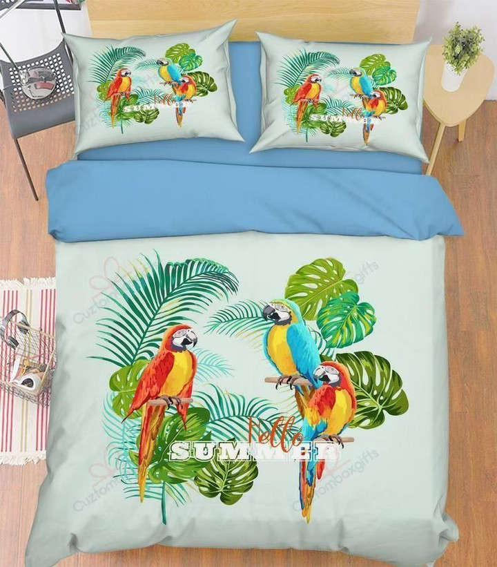 Green Parrots Aloha Summer Printed Bedding Set Bedroom Decor