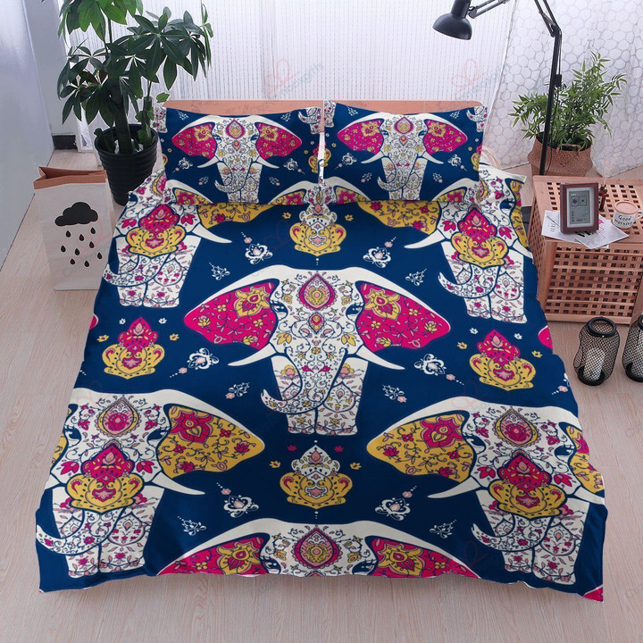 Textured Elephant Blue Printed Bedding Set Bedroom Decor