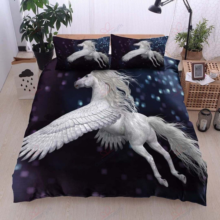 Unicorn White Fly Into Moon 3D Bedding Set Bedroom Decor