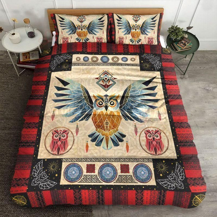Owl Pattern Circle Printed Bedding Set Bedroom Decor