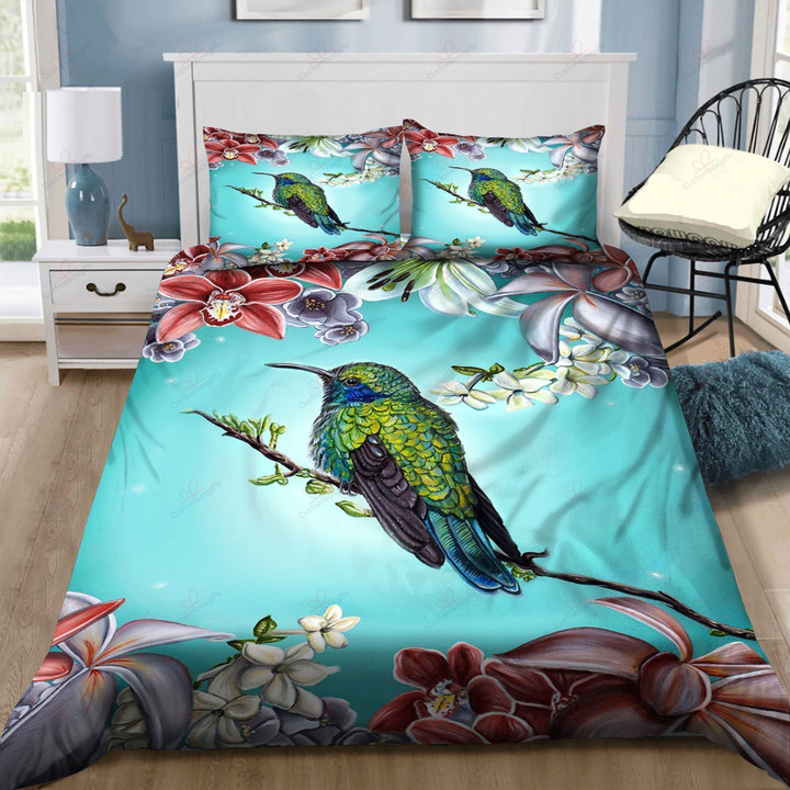 Hummingbird And Flower Printed Bedding Set Bedroom Decor