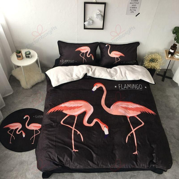 Pink Flamingo Couple Printed Bedding Set Bedroom Decor