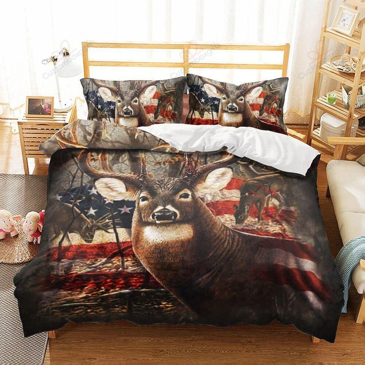 Hunting Deer American Flag Printed Bedding Set Bedroom Decor