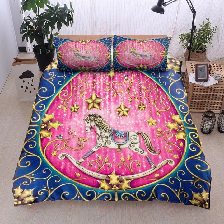 Rocking Horse Yellow Star Printed Bedding Set Bedroom Decor