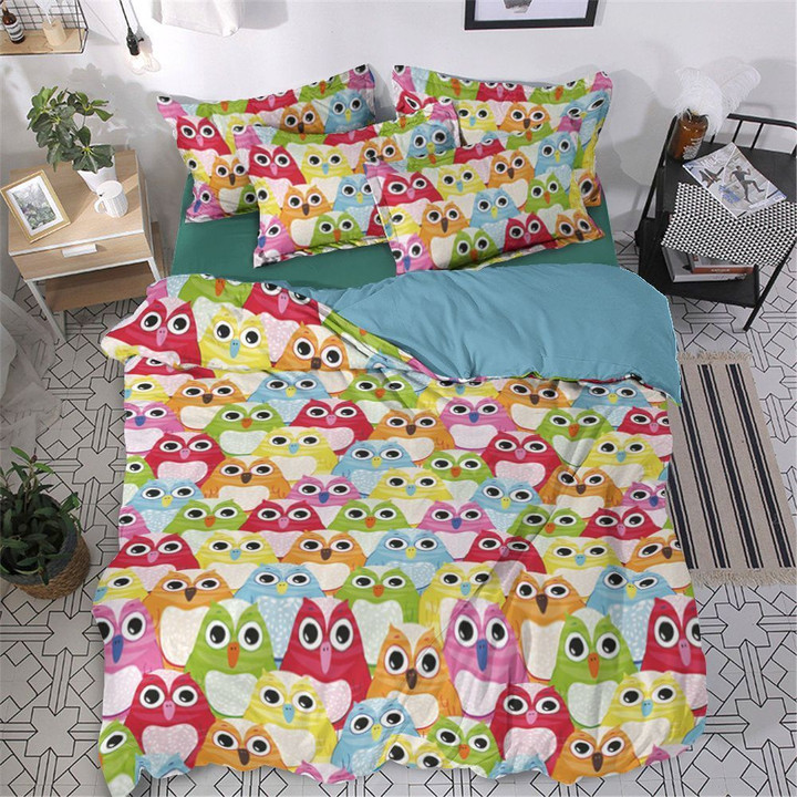 Owl Cotton Bed Sheets Spread Comforter Duvet Cover Bedding Set Yyadw
