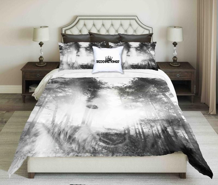 Night Background With Mystical Wolf In Spooky Forest Bedding Set 