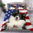 Border Collie in American flag Pattern All Over Printed Bedding Set