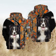 Personalized Name Border Collie Hunting Pattern All Over Printed Unisex Hoodie