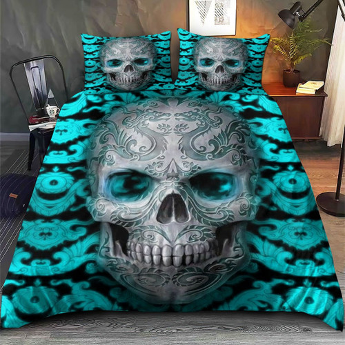 Skull Art Light Blue Version All Over Printed Bedding set
