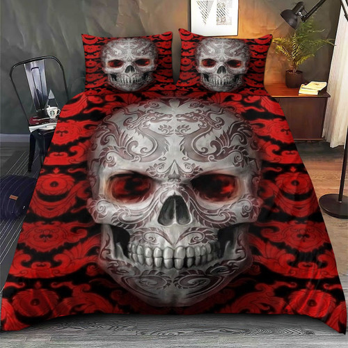 Skull Art Red Version All Over Printed Bedding set