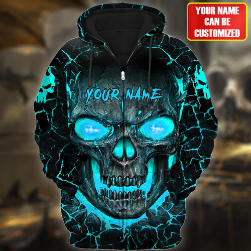 Personalized Name Teal Skull Lava All Over Printed Unisex Shirt Q150907