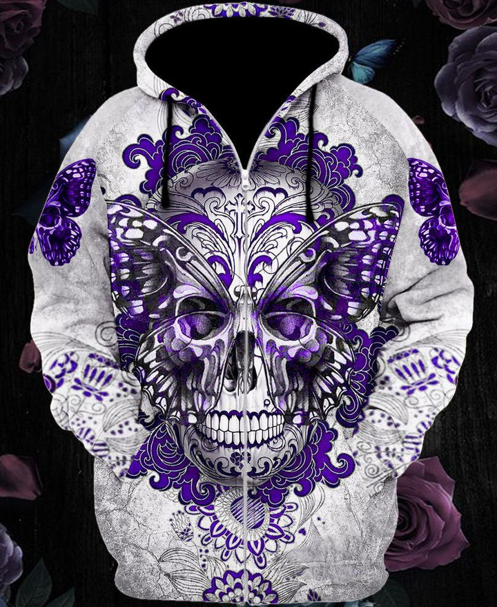 Sugar Skull Purple Butterfly Prenium All Over Printed Unisex Shirt