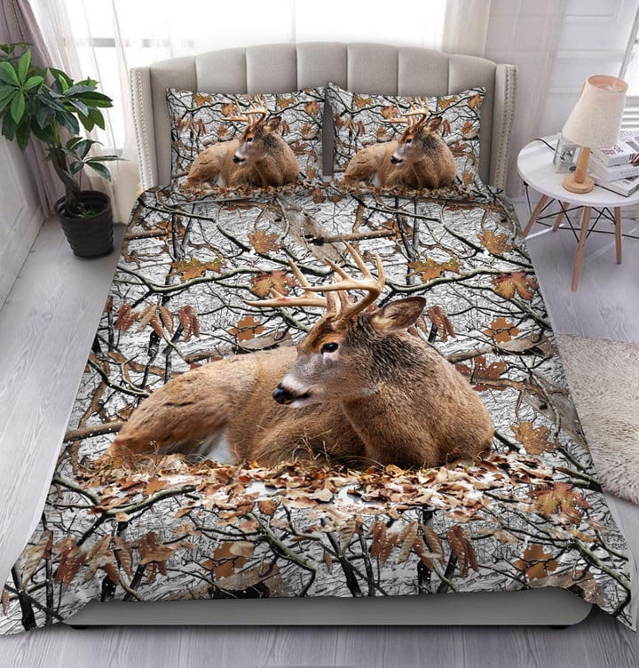 Deer Hunting Snow Camo Pattern All Over Printed Bedding Set Q041003