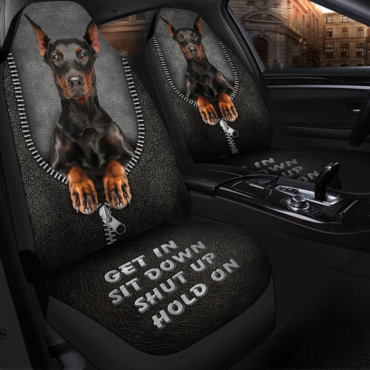 Dobermann Hold on Funny Car Seat Covers Universal Fit Set 2