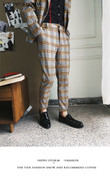Gentleman Fashion Men Dress Pants British Designer Custom Made Lattice Nine Suit Trousers