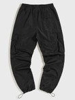 Men Contrast Piping Letter Embroidery Drawstring Hem Patch Pocket Wind Pants