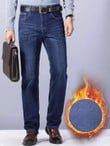 Men Bleach Wash Thermal Jeans Without Belt