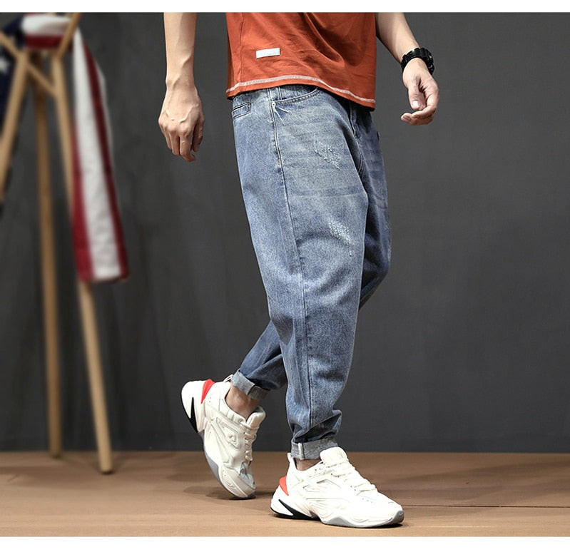 New Fashion Men Loose Fit Distressed Jeans