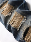 Men Ripped Raw Trim Bleach Wash Jeans