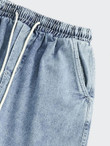 Men Patched Chain Detail Drawstring Waist Jeans