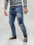 Men Embroidered Detail Cat Scratch Contrast Panel Skinny Jeans
