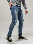 Men Embroidered Detail Cat Scratch Contrast Panel Skinny Jeans